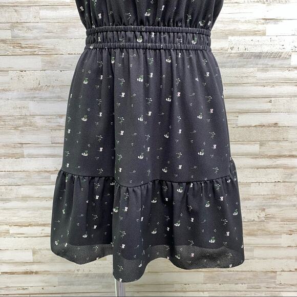 Aritzia Wilfred Effet Halter Floral Dress Womens Size XS Black Split Back Ruffle - Picture 5 of 16